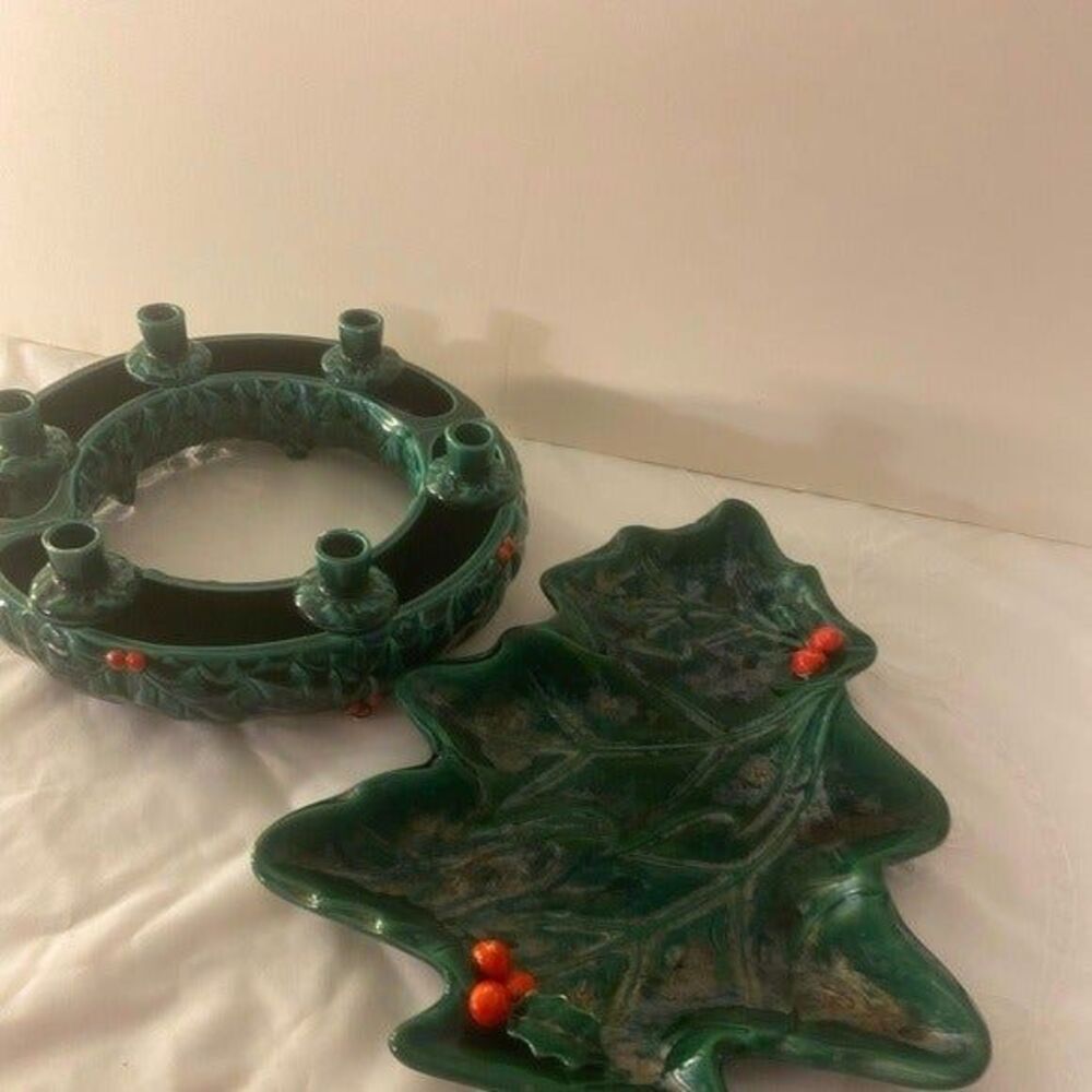 Lefton christmas candle holder /6 candles and a candy tray.